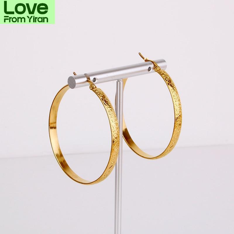 Большие круглые серьги-кольца из нержавеющей стали для женщин, золотистого цвета, высококачественные волнистые узоры, красивые элегантные подарки для ушей, новые ювелирные изделия E0189