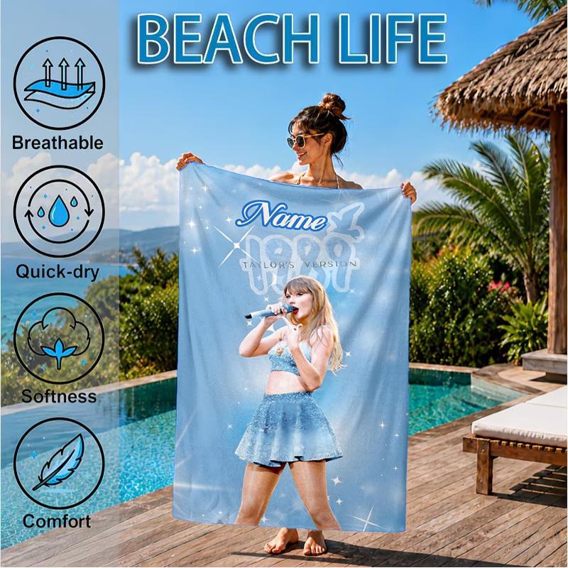 Custom Name Beach Towel Top singer Taylor Microfiber Beach Towel, Lightweight for Summer Travel, Swimming Pool Fan Birthday Gift