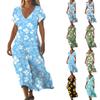 Fashion Women's Summer V-neck Short Sleeve Cotton And Linen Vintage Floral Print Beach Dress