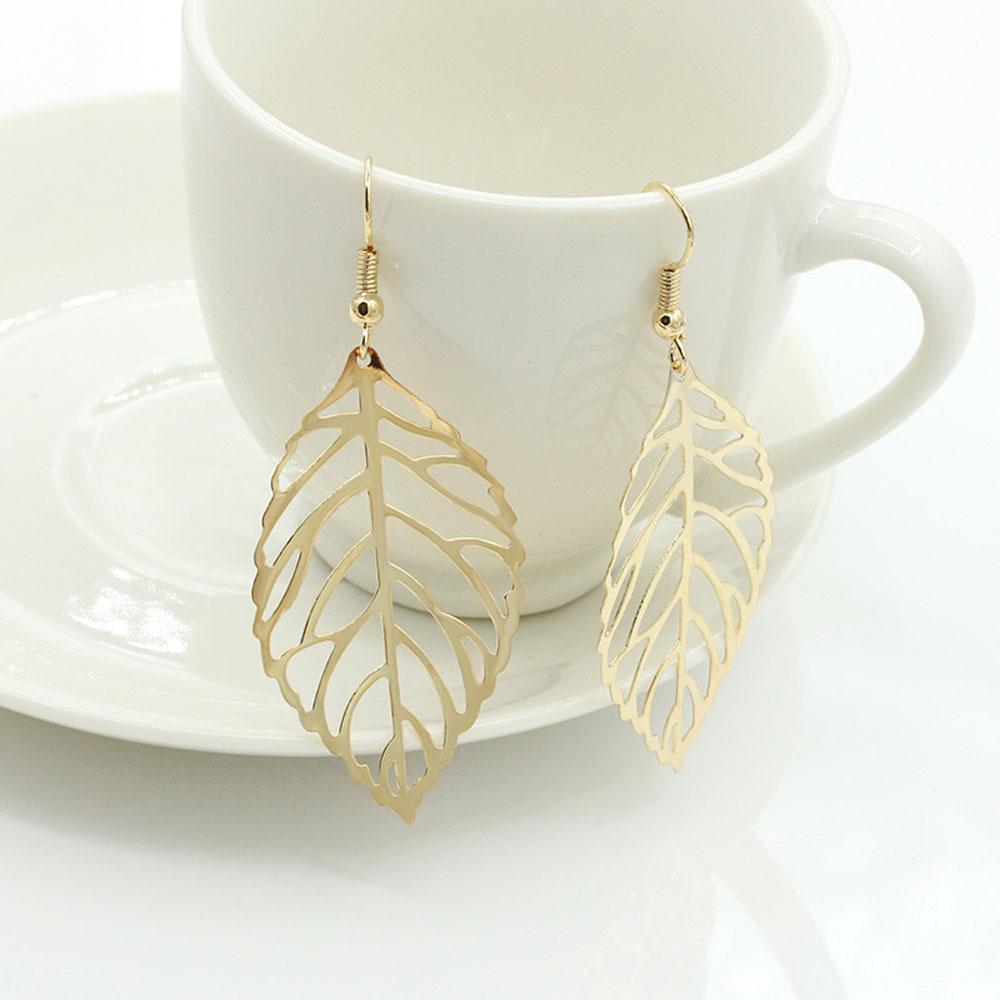 SUMENG 2024 New Fashion Jewelry Hollow Metal Leaf Dangling Long Statement Drop Earrings For Women Gifts