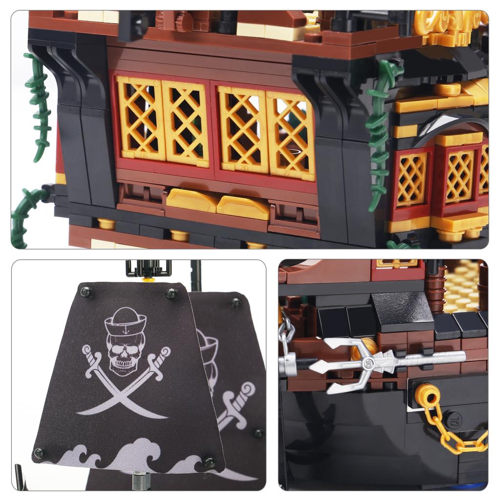 1328PCS Idea Black Ship Building Blocks Boat City DIY Bricks Toys with Figures Birthday Christmas Gift No Box