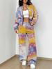 Flame pattern splicing autumn and winter new European and American women's clothing retro pattern printing suit women