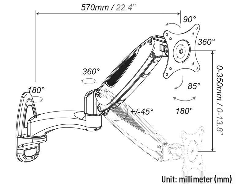Кронштейн настенный на газлифте Gibbon 27" GM112W для мониторов
