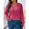 Осенняя женская блузка, сплошной цвет, большие размеры, v-образный вырез, с капюшоном, в полоску, фрезерованные свободные топы с длинными рукавами