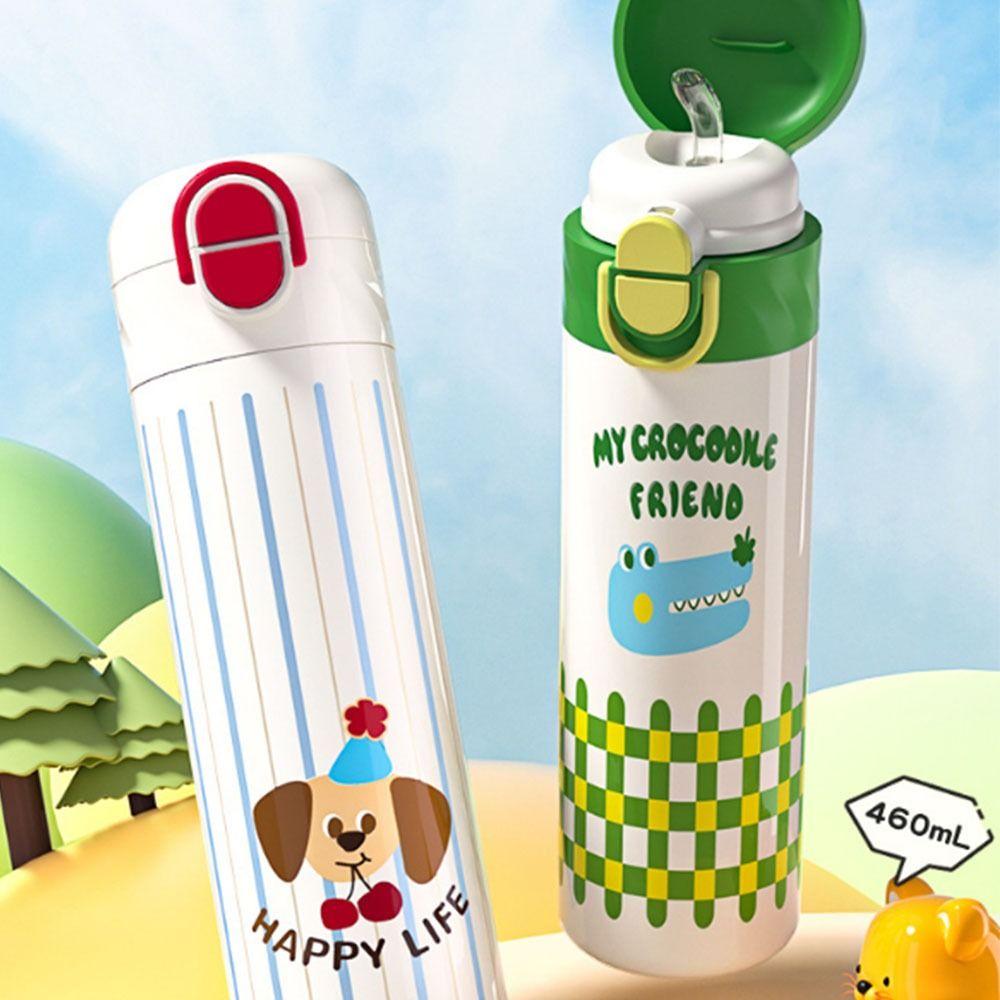 With Straw Cartoon Insulation Cup 460ml Thermos Water Bottle Cartoon Vacuum Flask Kid