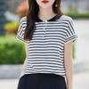 Pure Cotton Doll Collar Striped Short-sleeved T-shirt for Women In Summer New Design Top Knitted T-shirt