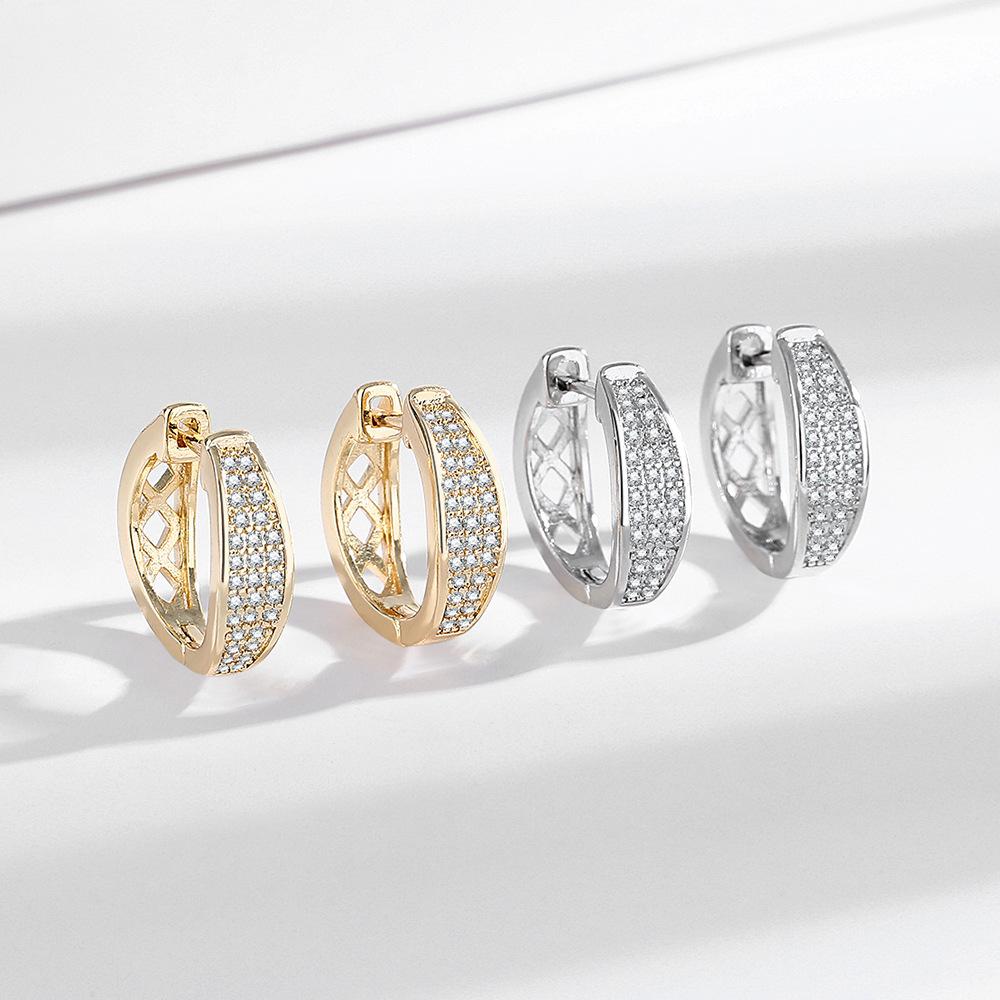 Copper Inlaid Zircon Plated 18K Gold U-Shaped Full Diamond Earrings Fashion Trend Light Luxury High Sense Ear Buckle