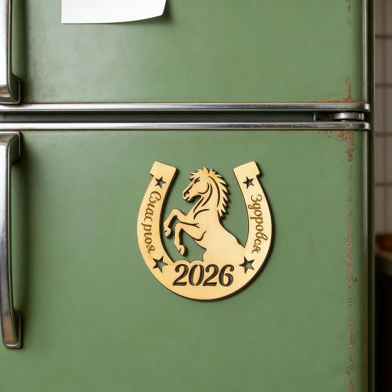 1/2/3 шт. Магнит на холодильник '2026 год Лошади' Деревенский деревянный Магнит на холодильник 'Счастливая подкова' Китайский Новый год Украшение для дома офиса кухни