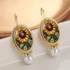 European Style Colorful Window Sunflower Print Retro Forest Style Earrings