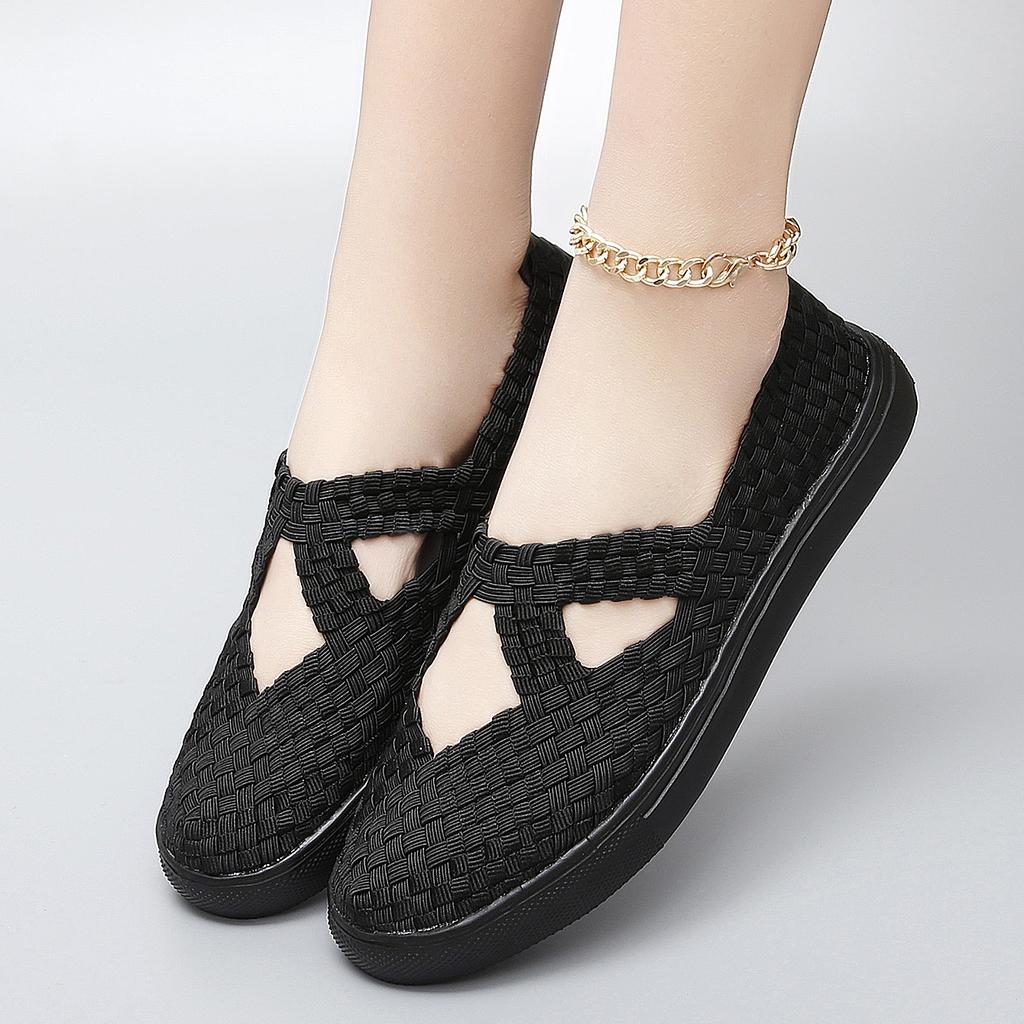 Новые женские туфли на плоской подошве на четыре сезона, плетеные туфли ручной работы, однотонные женские туфли, вязаные женские туфли, туфли-лоферы, женская обувь