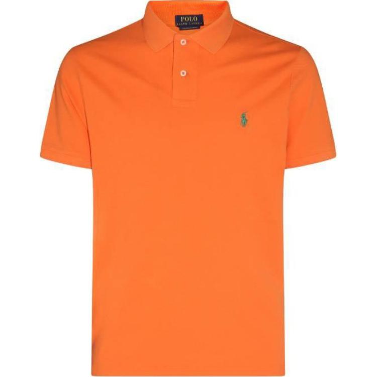 Polo Ralph Lauren SS23 Однотонная рубашка поло с коротким рукавом и вышитым логотипом, мужские топы, оранжевый цвет 710680784-315