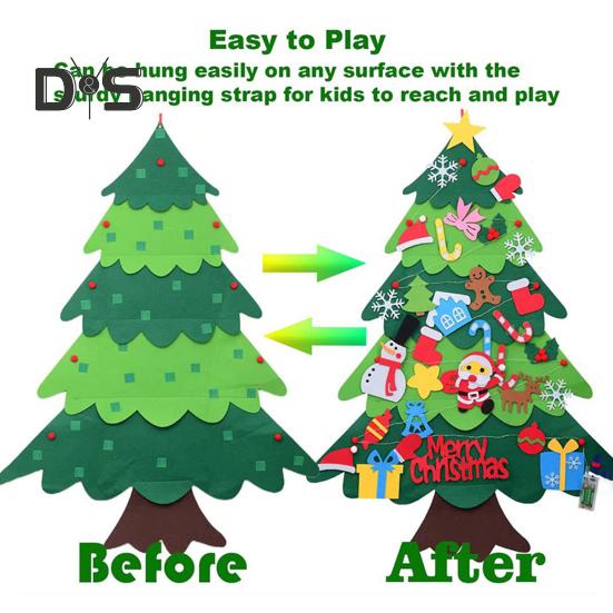 Войлочная новогодняя елка для малышей, светодиодная подсветка, набор для самостоятельной сборки новогодней елки с Санта-Клаусом, снеговиком, снежинкой, чулком