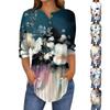 Женская мода свободный воротник на пуговицах с принтом рукав 3/43/4 футболка топы пуловер
