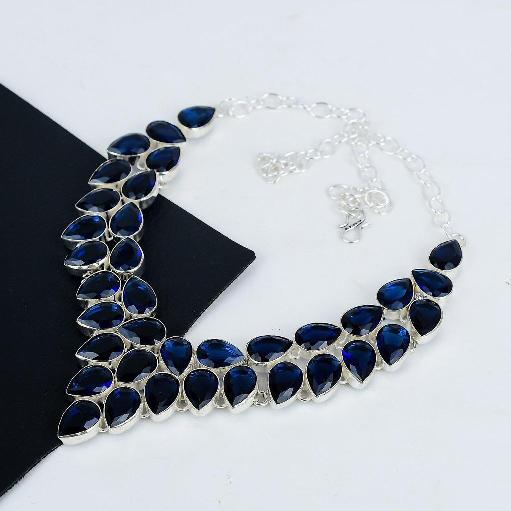 Красивое колье из серебра 925 пробы с синим сапфиром, колье из серебра с синим сапфиром для жены, унисекс, подарок на вату