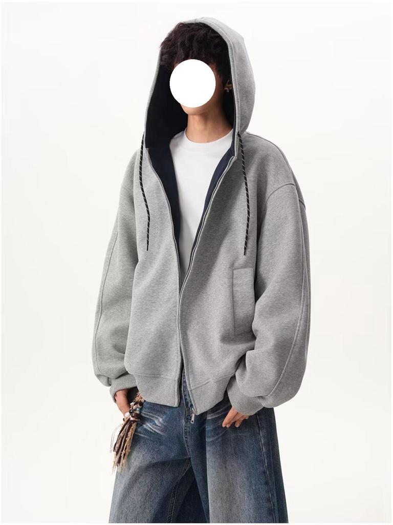 Унисекс худи колор-блок осенних цветов: Спортивная куртка свободного кроя в стиле колледжа на двойной молнии