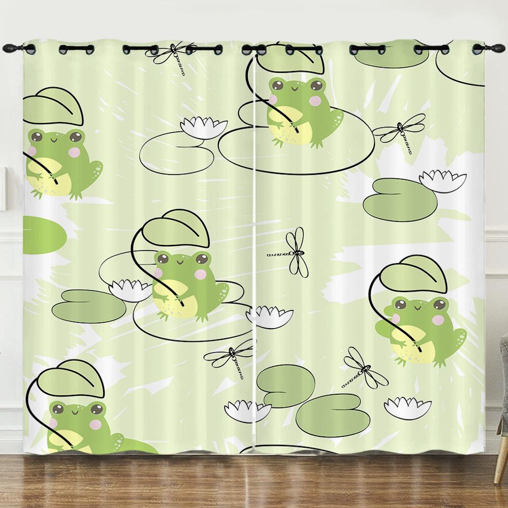 Curtains Cartoon Frog Digital Printing Blackout Curtains Bedroom Perforated Curtains