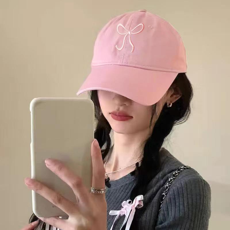 Sweet Bowknot Embroidery Baseball Hat For Women Solid Color Korean Girl Peaked Cap Outdoor Soft Cotton Snapback Sun Visors Hat