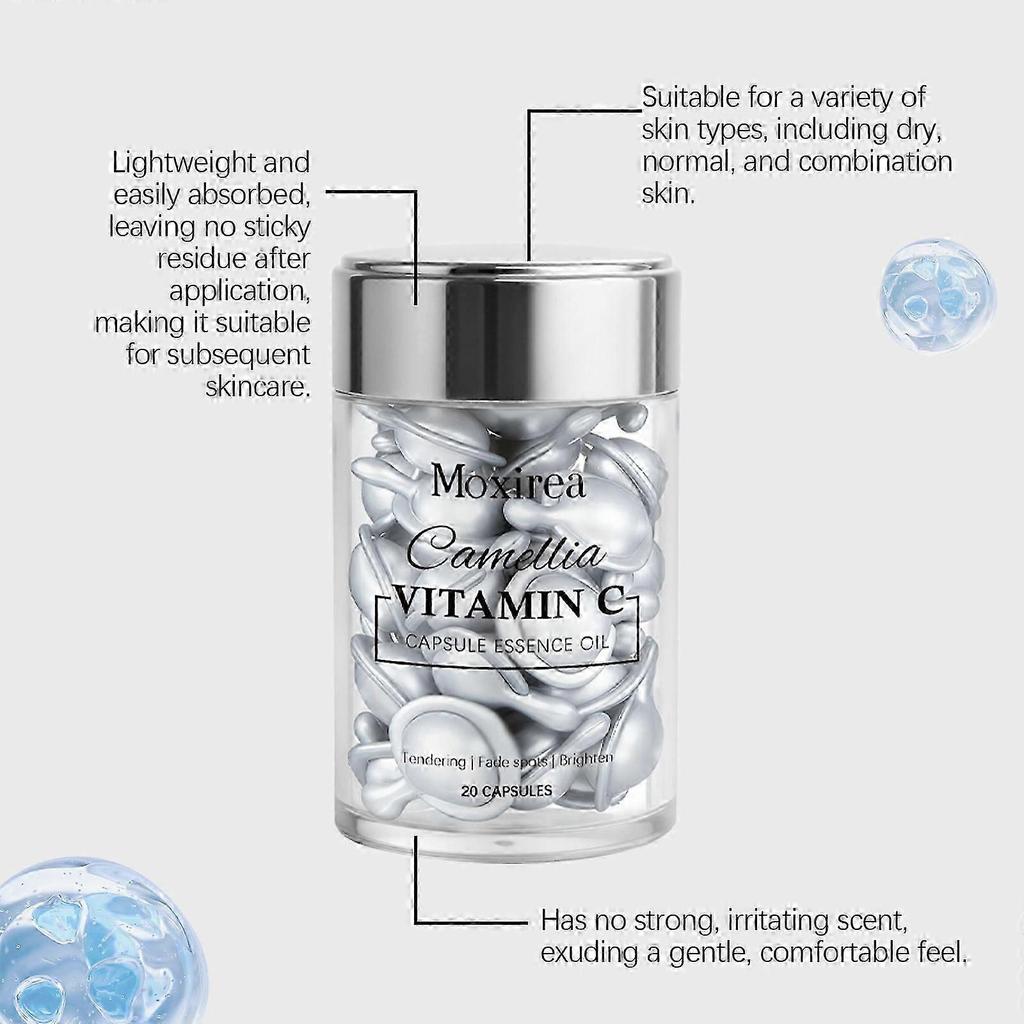Triple Vitamin C Serum Capsules, Dark Spots Correction with Camellia Niacinamide VE Anti-Aging Skincare Serum, 20 Capsules