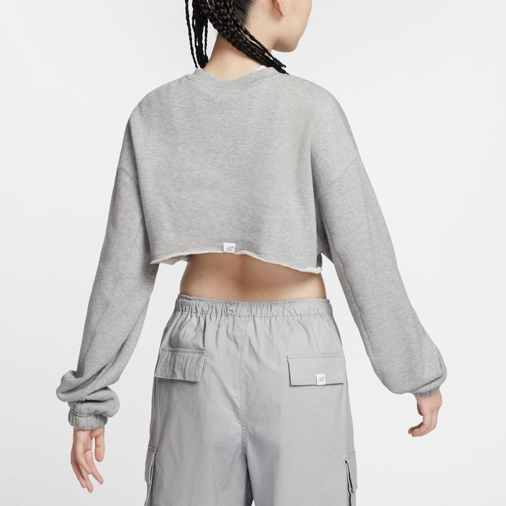 Nike Удобный укороченный женский пуловер с круглым вырезом, средне-серый FV7510063