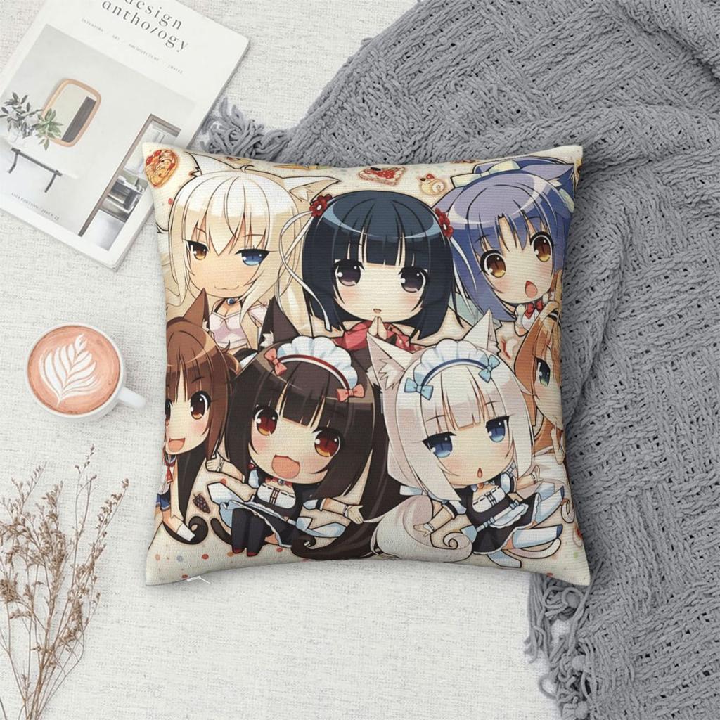 Nekoparas Chocola Vanilla Kashou Shigure Pillowcase Polyester Cushion Cover Gift Pillow Case Cover Bedroom Dropshipping 45*45Cm