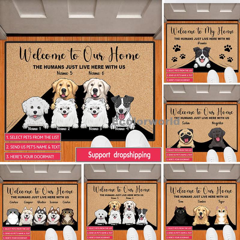 Personalized Pets Cartoon Mat Custom Dog Cat Name Doormat Rug Welcome To Our Home Floor Mats Carpet Home Decor Accessory Gift