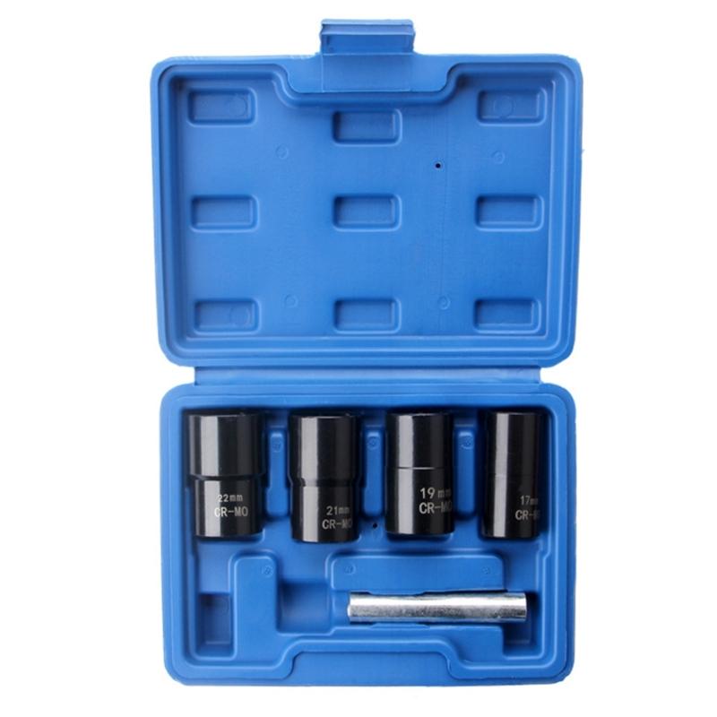 Pack of 5 High Strength Carbon Steel Extractors Socket Set 17 19 21 22mm For Stucks Lug Nut Corroded Fasteners Removal