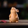Cute Hamster Statue Wood Carved Animal Figurine Sculpture Home Decor Zodiac Mouse Statuette  Home