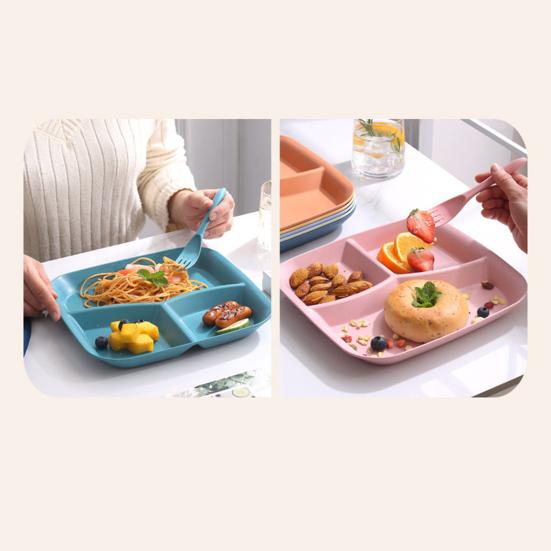 Rectangle Dinner Plate 3 Compartments Food Grade PP Dishwasher Safe Adults Kids Breakfast Snack Vegetable Meal Food Serving Dish Kitchen Supplies