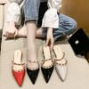 Fashion Rivet Bag Head Half Slippers Women's Outer Wear 2025 Spring New Versatile Low-heeled Pointed Thick-heeled Cool Slippers Women