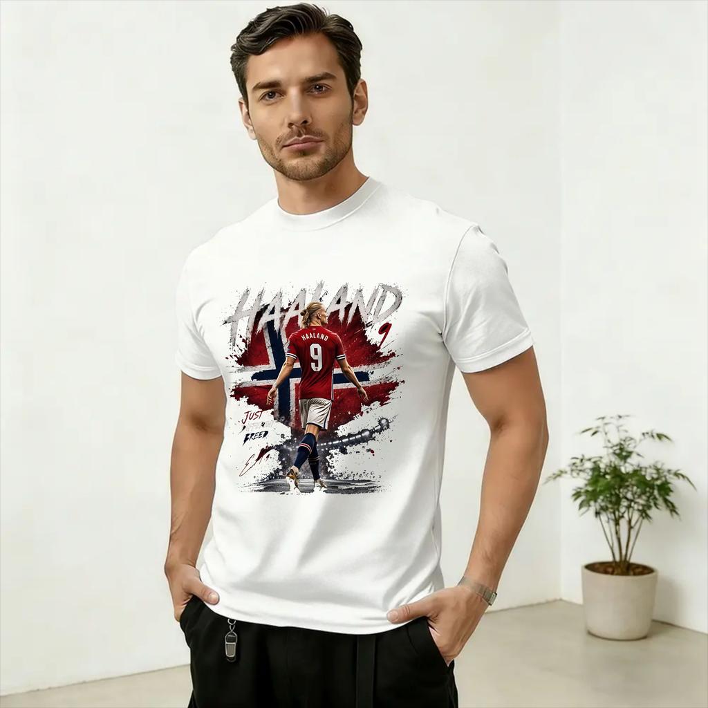 Unisexs TShirts Haaland Football Number 9 FanArt Casual 100 Cotton Tees Short Sleeve T Shirt Crew Neck Clothing Plus Size