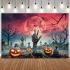 Horror Halloween Blood Moon Zombie Hand Theme Party Photography Background Skeleton Tombstone Pumpkin Lantern Photo Backdrop8