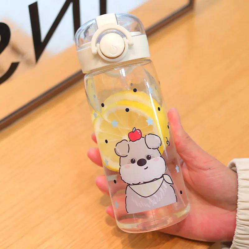 400ml Leak-Proof Water Bottle Cute Dog Cat Print Water Bottle Straw Cup Kids Students Water Bottle Portable for Sports & Fitness