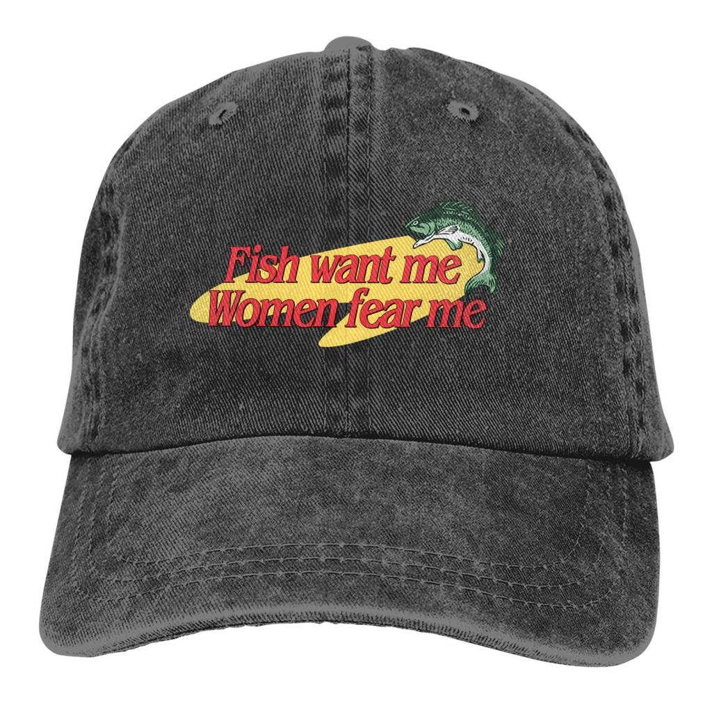 Fish Want Me Women Fear Me Classic Baseball Caps Peaked Cap Fish Go Fishing FisherUnisex Sun Shade Hats for Unisex Women