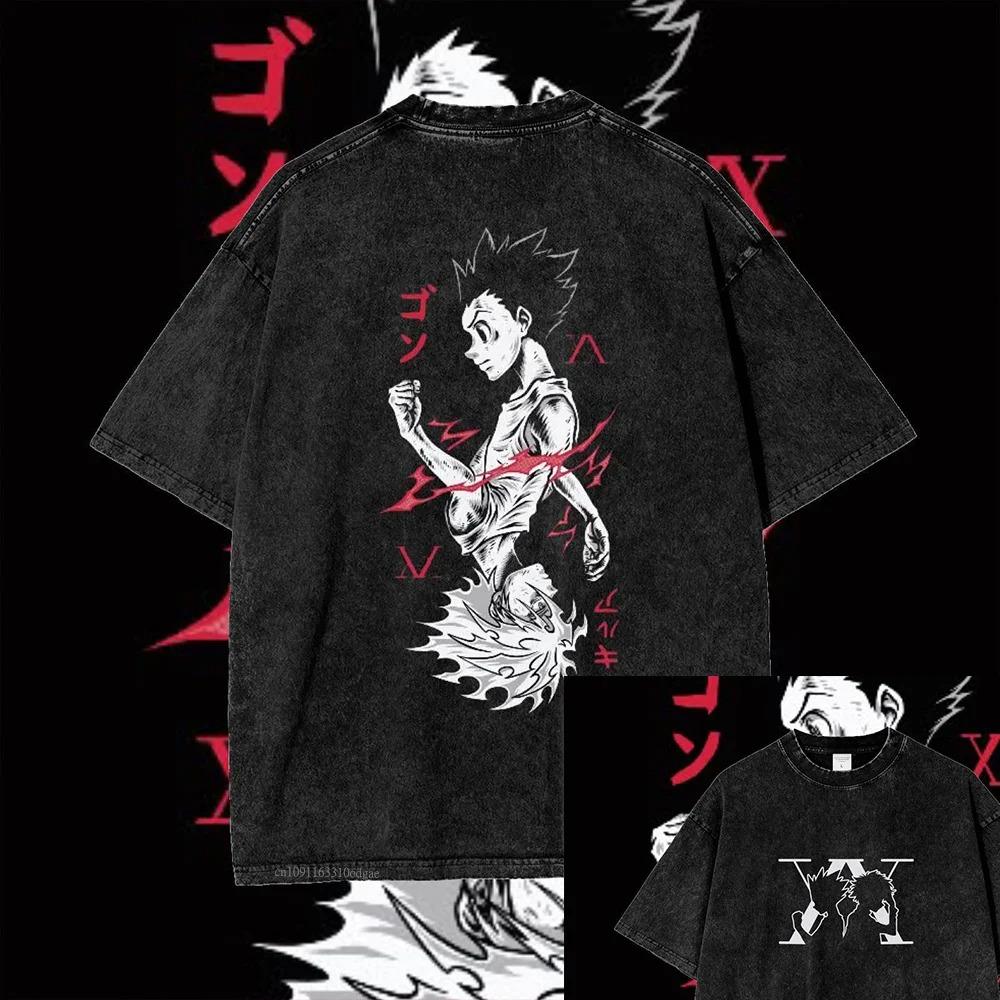 New Anime Hunter X Hunter Printed Tshirt Mens and Womens Washed Tshirt High Quality Vintage Cotton Tshirt Harajuku Top