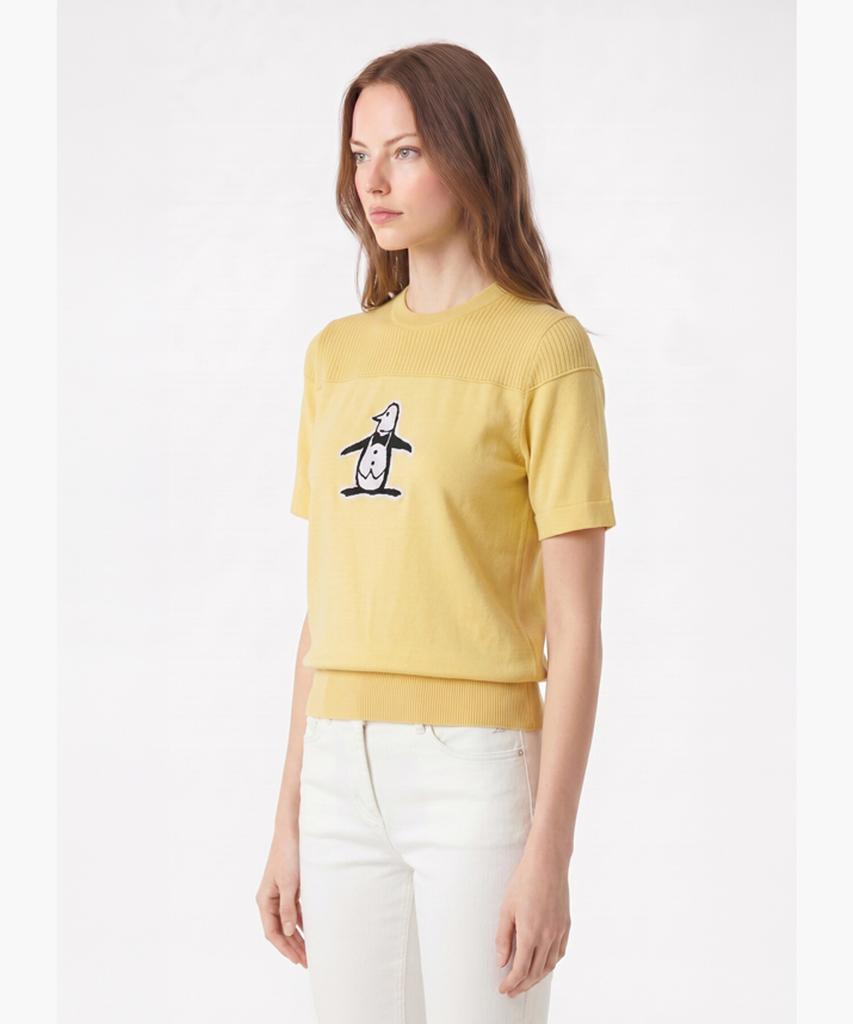 Meonsingweeo Women'S Penguin Round Short Sleeve Sweater Yellow Mr222Lsw44