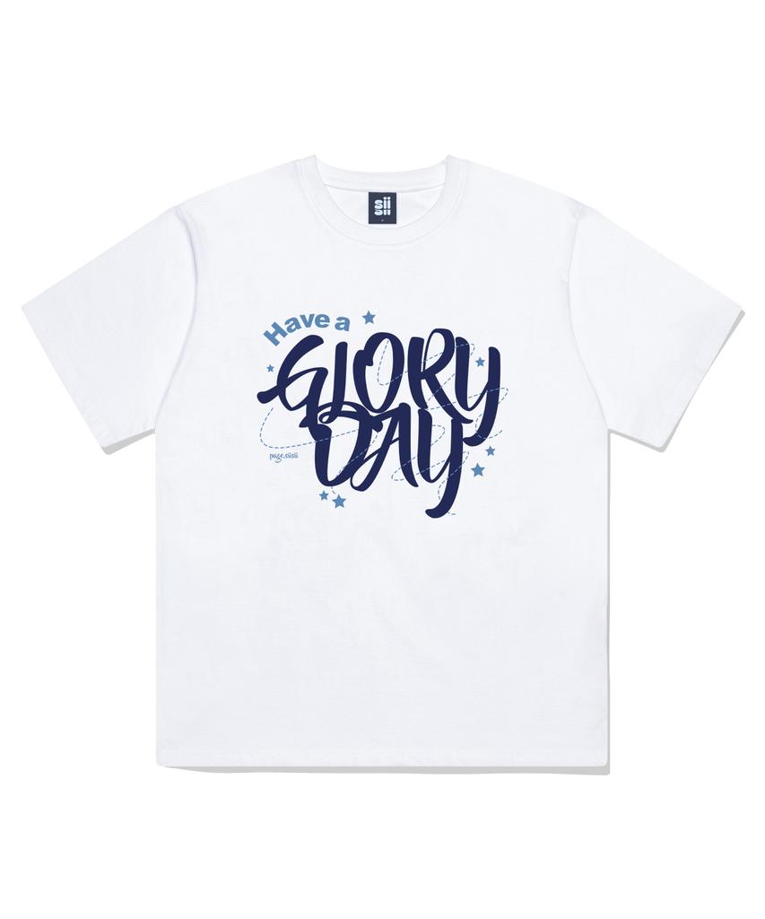 PAGESIISII Star Glory Day Printed Short Sleeve T-Shirt White