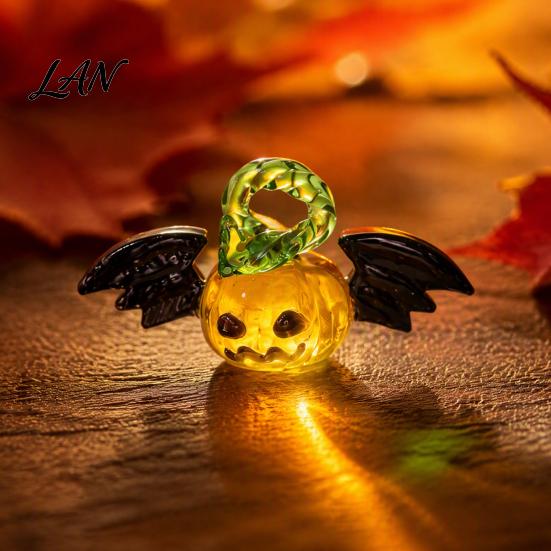 Pumpkin Scene Hanging String Glass Car Ornament, Handmade Ghost Figurine for Rearview Creative Holiday Party Decor Mirror, Halloween Decorative