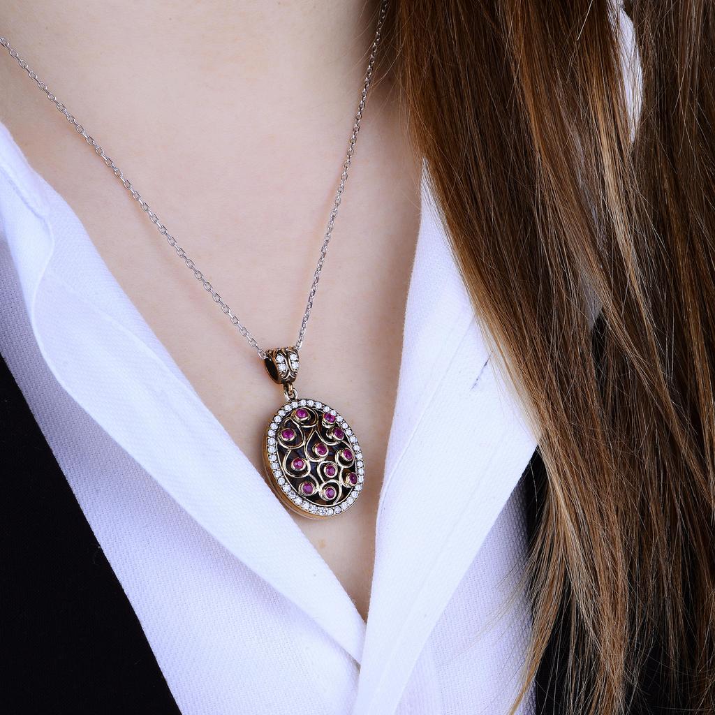 Изысканный комплект рубиновых украшений в османском стиле, серебряный комплект в винтажном стиле, рубиновое ожерелье, кольцо и серьги, ювелирные украшения ручной работы