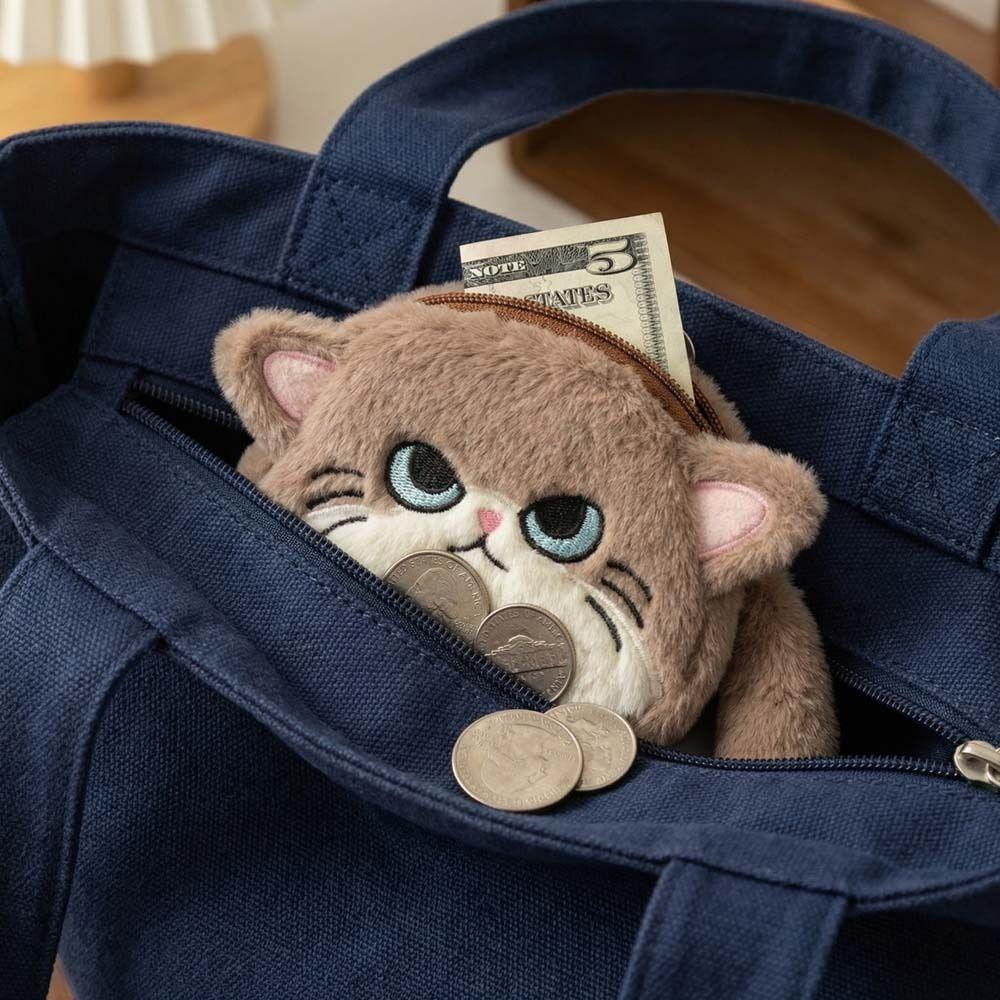 Кошелек-нулевик Плюшевый котенок Кошелек для мелочи Плюшевая кукла Плюшевый кот Мини-кошелек Подарок на день рождения