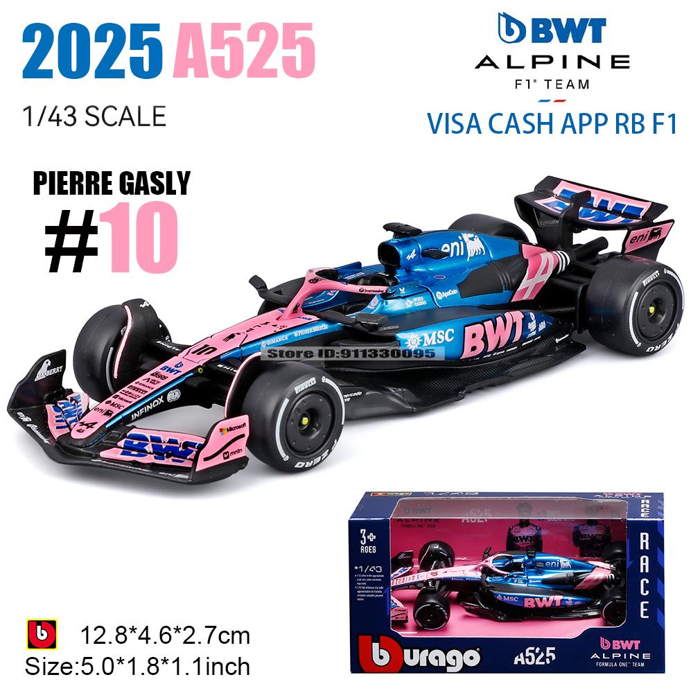 Ббураго 1:43 2025 F1 BWT Alpine Formula One Team #10 Пьер Гасли #43 Франко Колапинто Металлическая модель автомобиля литье под давлением Игрушка Коллекционная
