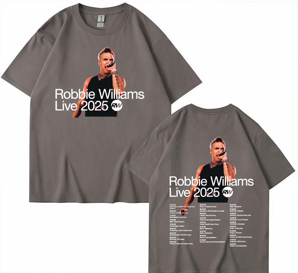 Robbie Williams Live 2025 Tour Cover Tshirts Men Women High Street Hip Hop Punk T Shirt Summer Casual Short Sleeve Tshirt Tops