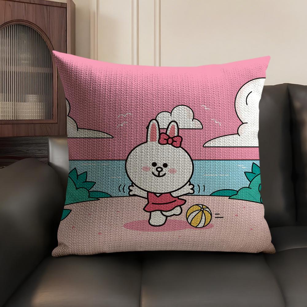 Чехол на подушку мультяшный C-Cony Натуральный лен Органическая ткань Двусторонняя печать Диван Домашний декор Подарок Наволочка