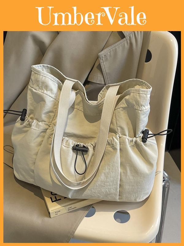 Minimalist Nylon Tote Bag With Wrinkle Texture And Spacious Interior For Casual Outings