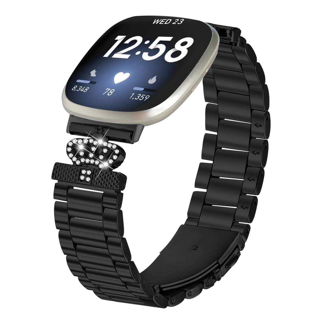 Stainless Steel Strap for Fitbit Versa 3/Sense Crown Shape Rhinestone Decor Watch Band