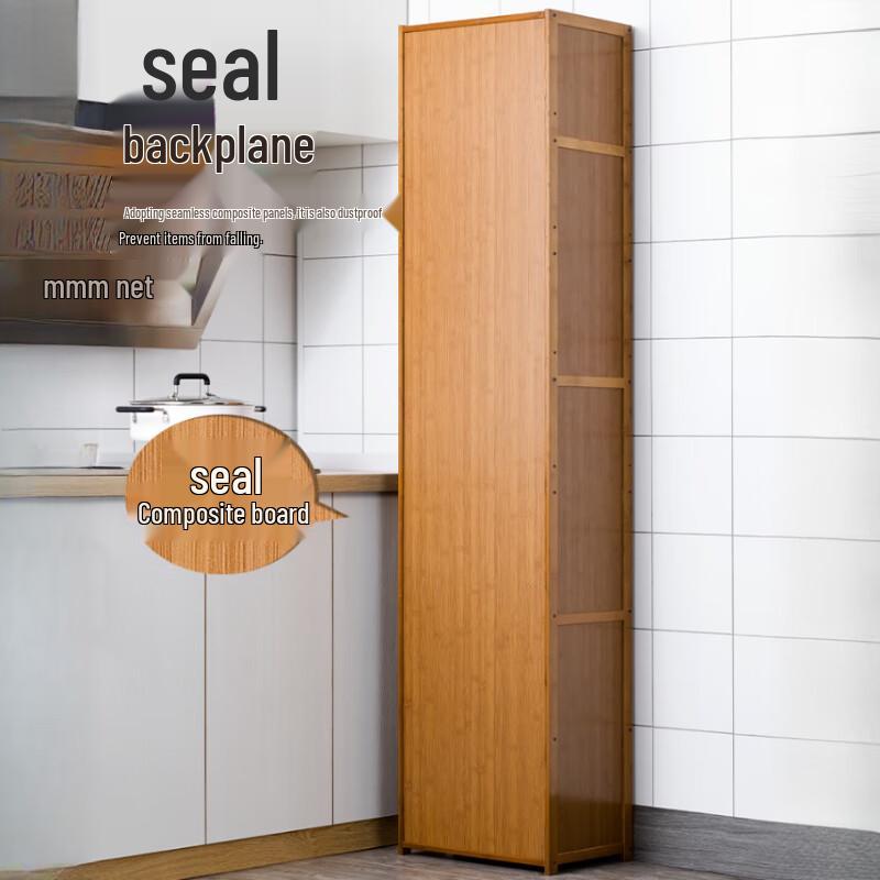 Бамбуковая многоярусная кухонная полка для хранения с дверцей