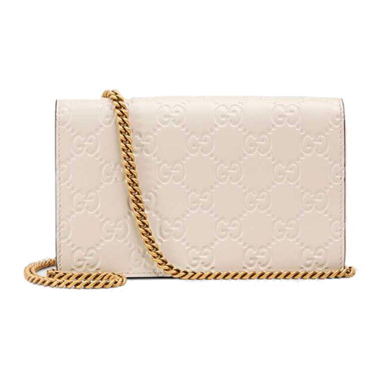 Gucci GG Marmont Chain Wallet Cherry Charm Ivory Leather 481291-0G6ET-8597