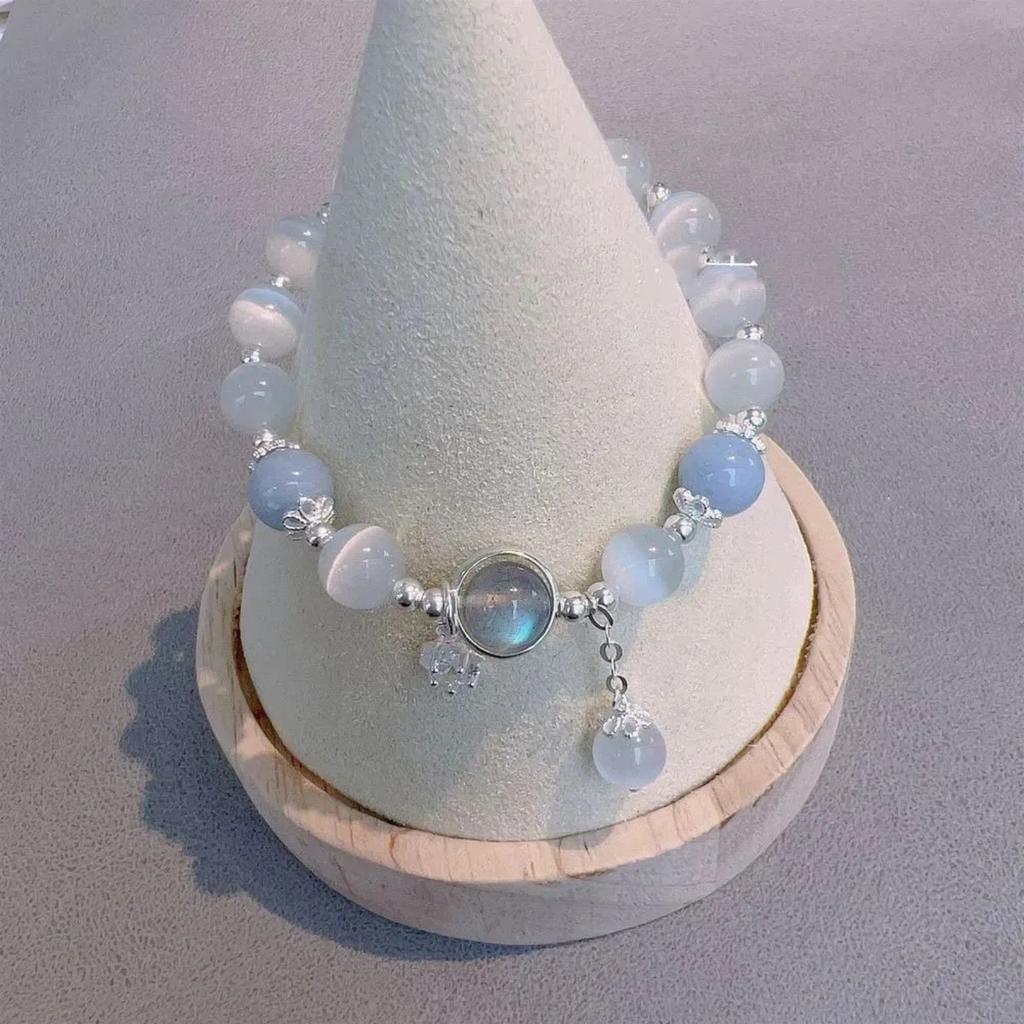 Браслет из серой пятиконечной звезды с кристаллами и бабочкой, приносящей позитивную энергию, кошачий глаз,