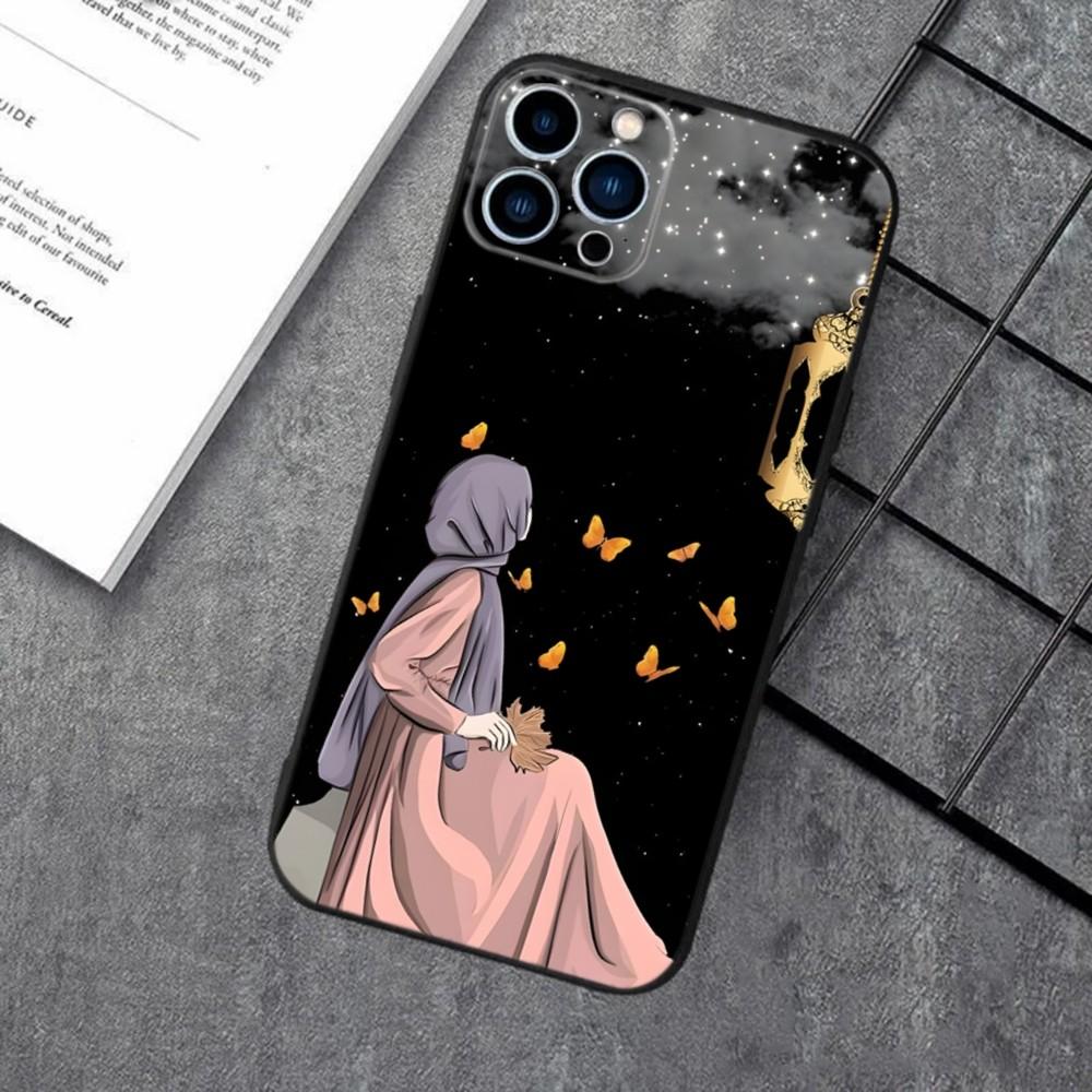 Мусульманская арабская девушка в хиджабе Чехол для телефона для Apple iPhone 15,14,13,12,11,XS,XR,X,8,7,Pro,Max,Plus,mini Силиконовый Черный Чехол