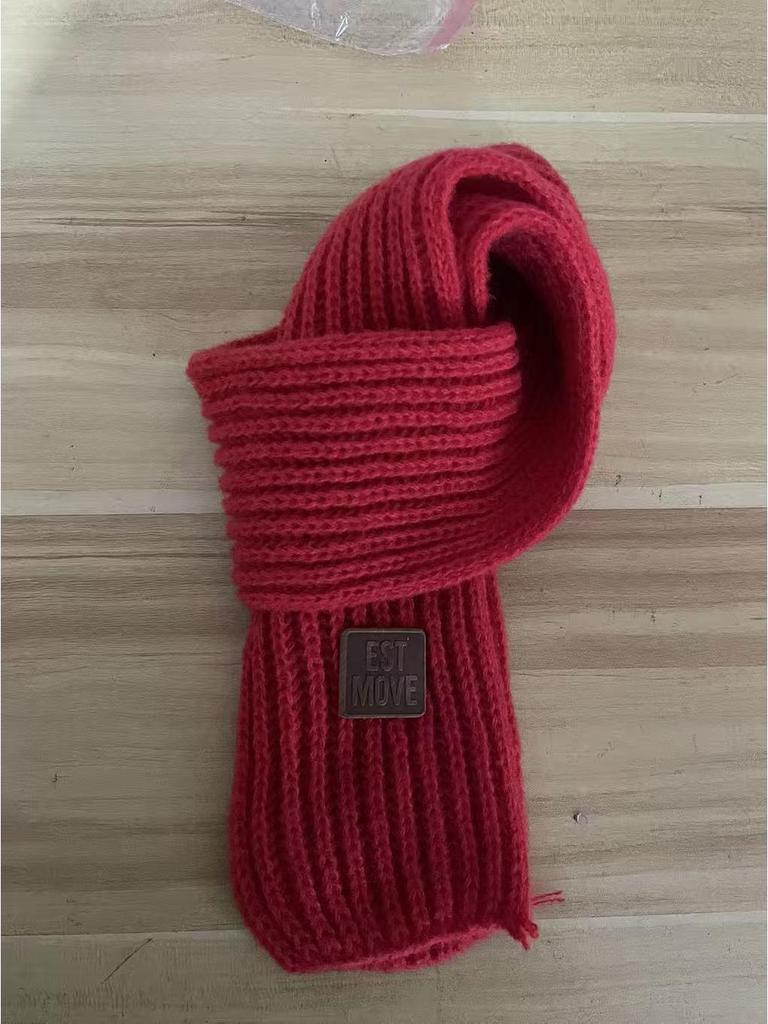 Корейская мода Детский шерстяной шарф с кожаной нашивкой - Осенне-зимний теплый шарф-снуд для мальчиков, девочек, малышей