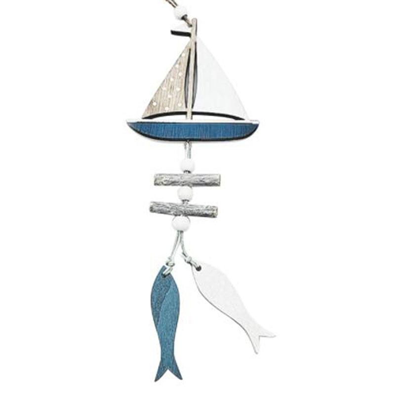 Wooden Fish Sailboat Rudder Hanging Decoration Beach Theme Wall Decor Door Crafts Wind Chimes Ornament Nautical Pendants